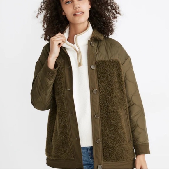 Madewell Olive Teddy Jacket with Quilted Design - Picture 1 of 8